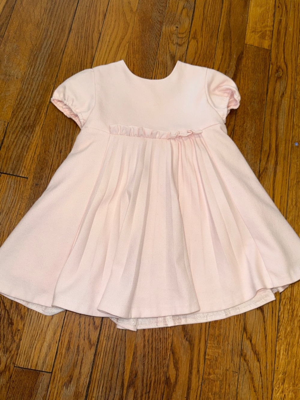 Tartine et Chocolat Pale Pink Puff-Sleeve Ruffle front Pleated Dress 2T